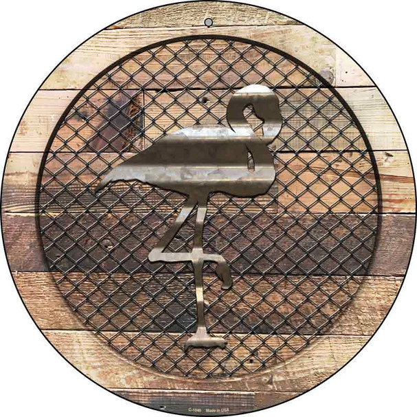 Corrugated Flamingo on Wood Novelty Metal Circular Sign C-1046