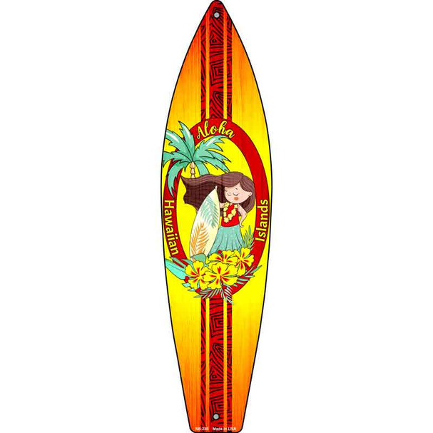 Aloha Hawaiian Islands Novelty Metal Surfboard Sign