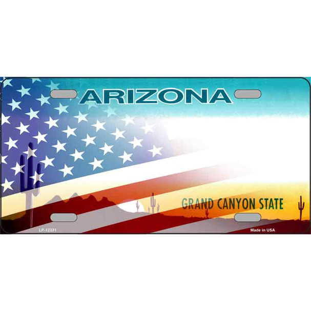 Arizona with American Flag Novelty Metal License Plate