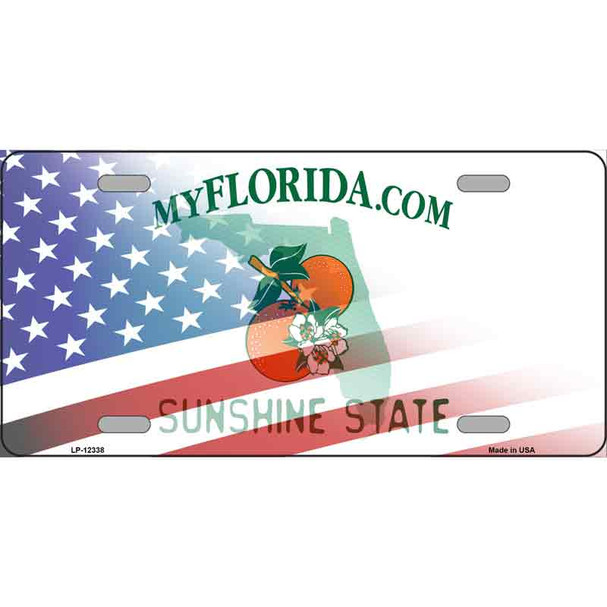 Florida with American Flag Novelty Metal License Plate LP-12338