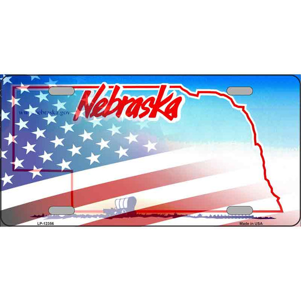 Nebraska with American Flag Novelty Metal License Plate LP-12356