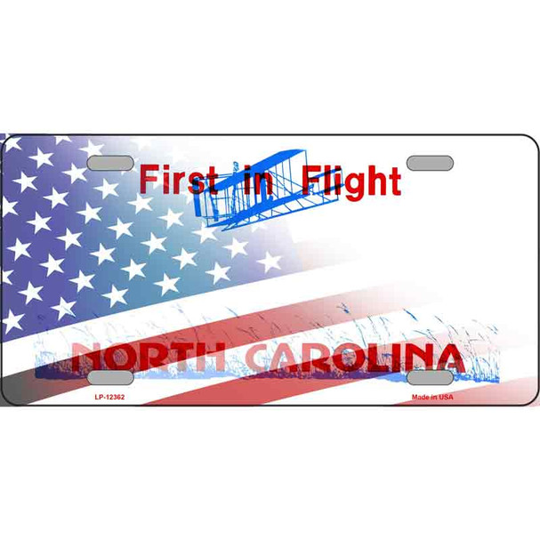 North Carolina with American Flag Novelty Metal License Plate LP-12362