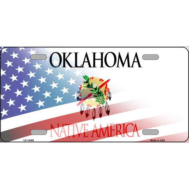 Oklahoma with American Flag Novelty Metal License Plate