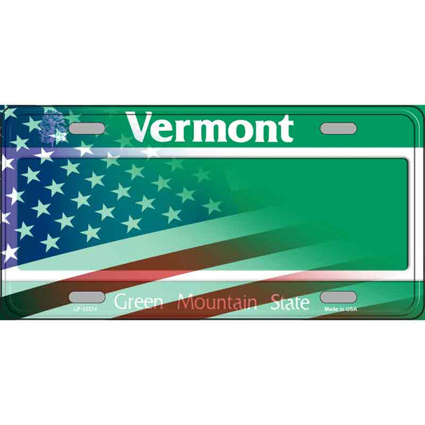 Vermont with American Flag Novelty Metal License Plate