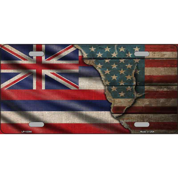 Hawaii/American Flag Novelty Metal License Plate