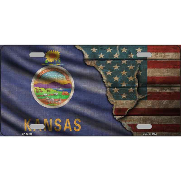 Kansas/American Flag Novelty Metal License Plate