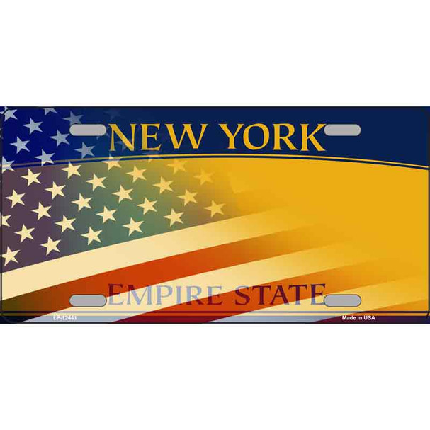 New York with American Flag Novelty Metal License Plate LP-12441