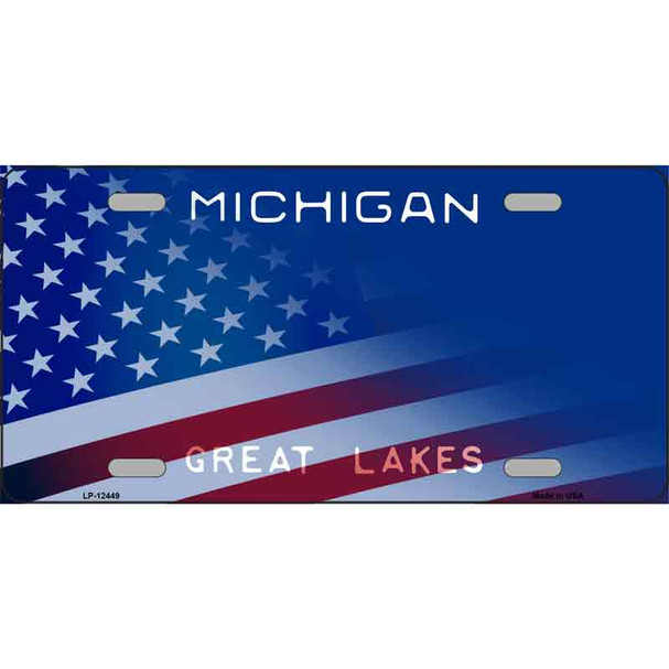 Michigan Great Lakes Plate American Flag Novelty Metal License Plate