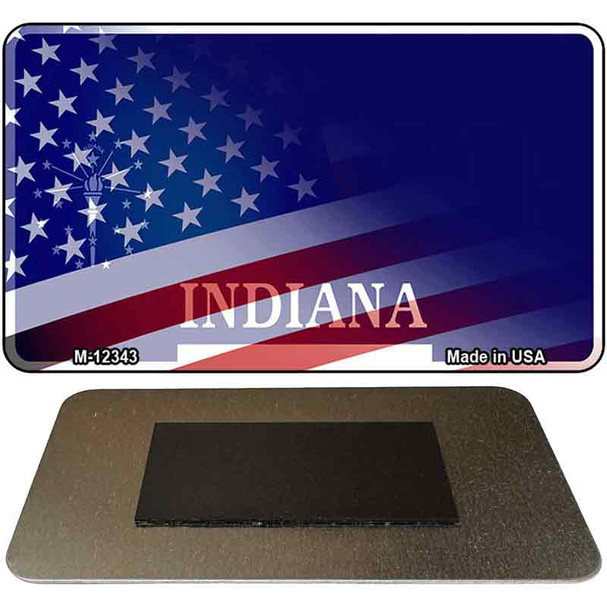 Indiana with American Flag Novelty Metal Magnet M-12343