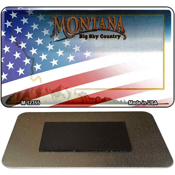 Montana with American Flag Novelty Metal Magnet M-12355