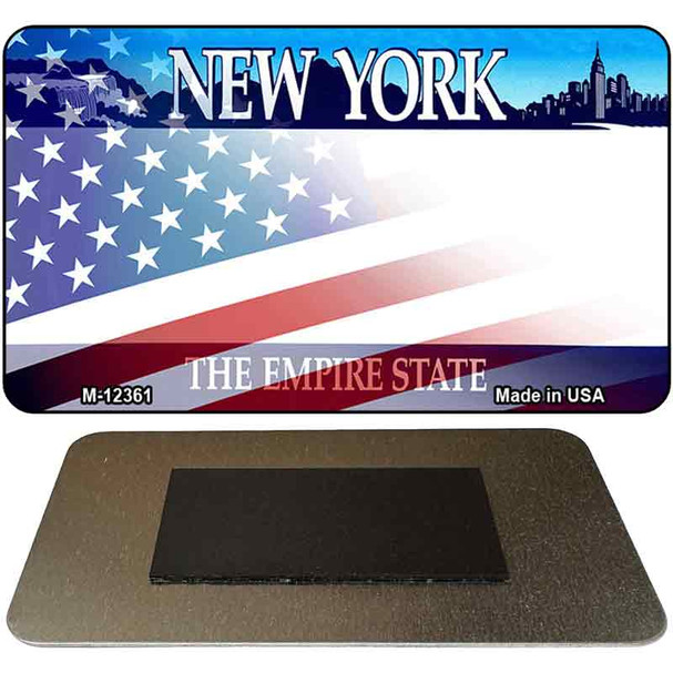 New York with American Flag Novelty Metal Magnet M-12361