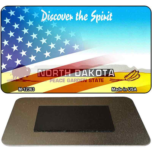 North Dakota with American Flag Novelty Metal Magnet M-12363