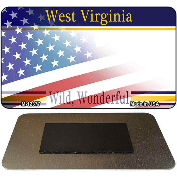 West Virginia with American Flag Novelty Metal Magnet M-12377