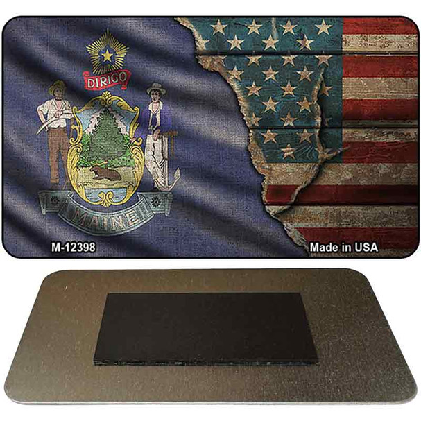 Maine/American Flag Novelty Metal Magnet M-12398