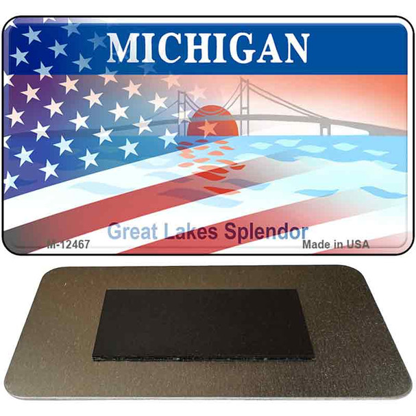 Michigan with American Flag Novelty Metal Magnet M-12467