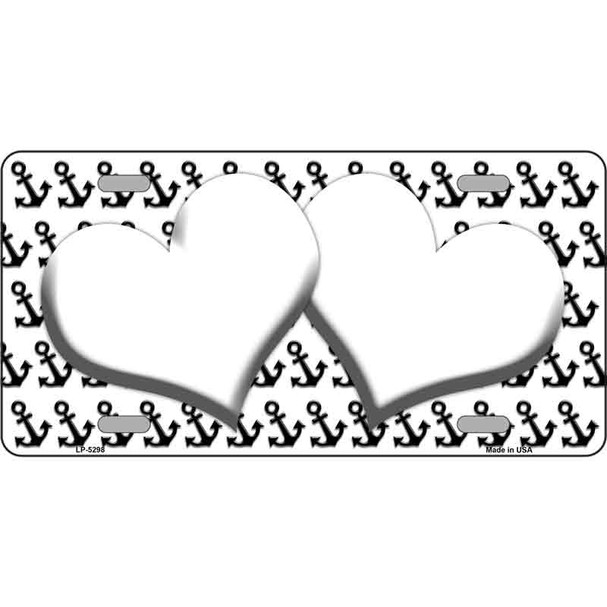 White Black Anchor White Heart Center Metal Novelty License Plate