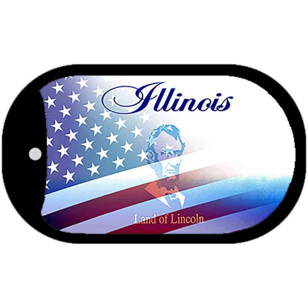 Illinois with American Flag Novelty Metal Dog Tag Necklace DT-12342