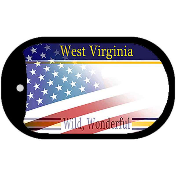 West Virginia with American Flag Novelty Metal Dog Tag Necklace DT-12377