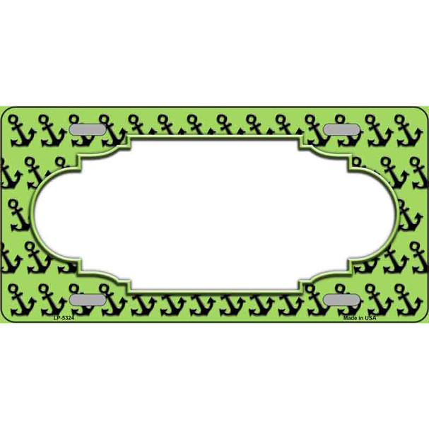 Lime Green Black Anchor Scallop Center Metal Novelty License Plate