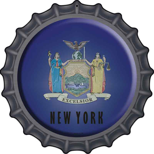 New York State Flag Novelty Metal Bottle Cap Sign BC-131