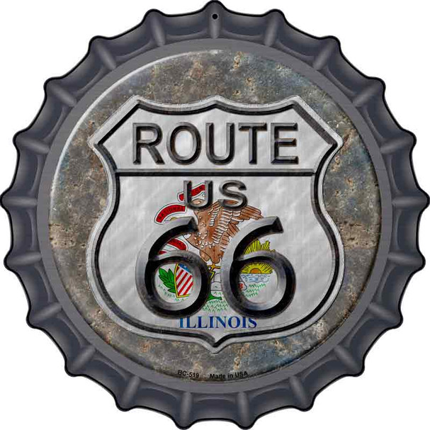 Illinois Route 66 Novelty Metal Bottle Cap Sign BC-519