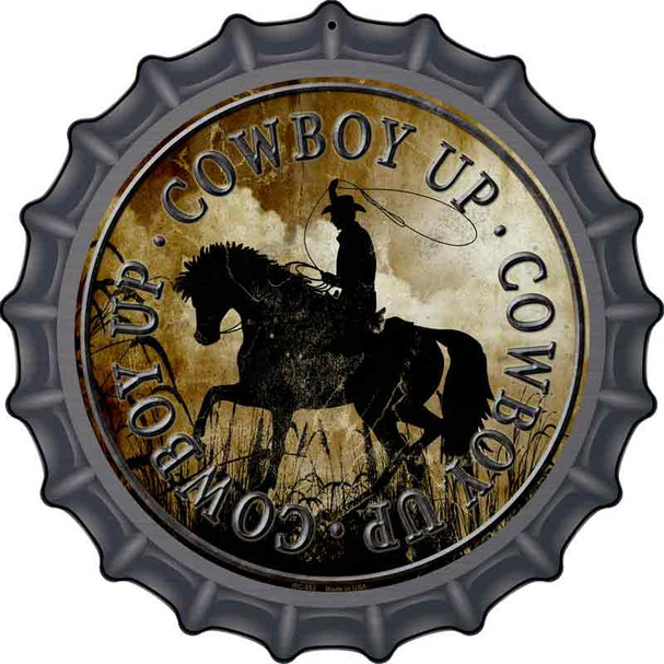 Cowboy Up Novelty Metal Bottle Cap Sign BC-552