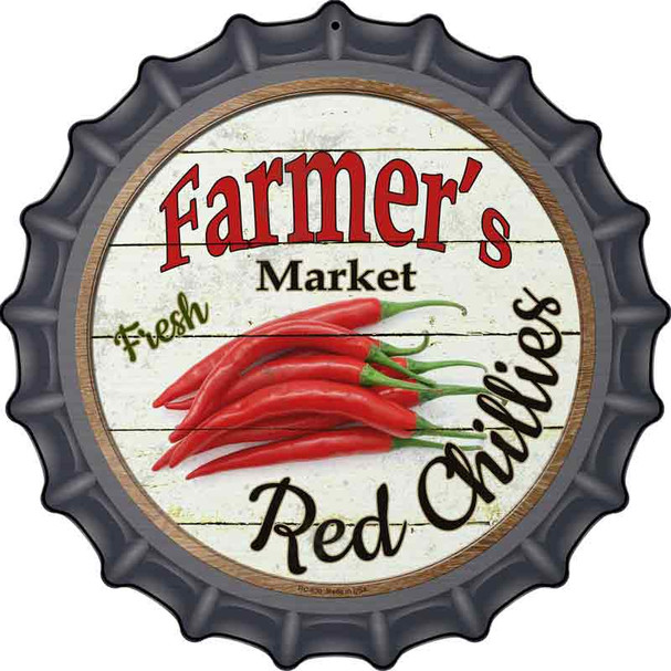 Farmers Market Red Chillies Novelty Metal Bottle Cap Sign BC-630