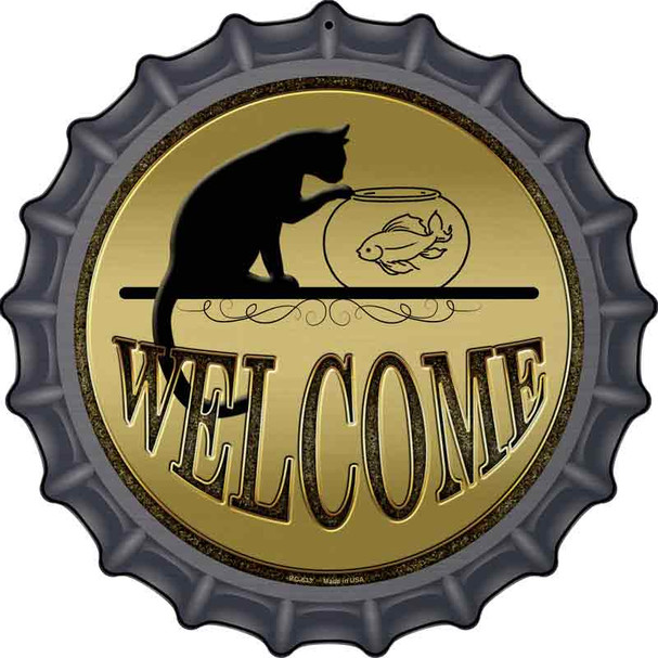 Welcome With Cat Novelty Metal Bottle Cap Sign BC-633