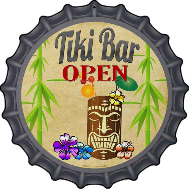 Tiki Bar Open Novelty Metal Novelty Metal Bottle Cap Sign BC-815