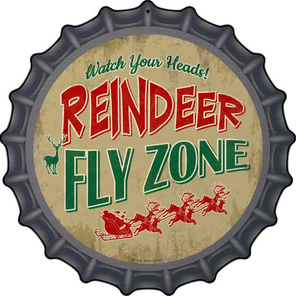 Reindeer Fly Zone Novelty Metal Bottle Cap Sign BC-852