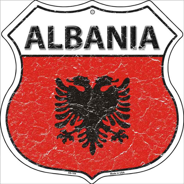 Albania Flag Highway Shield Metal Sign