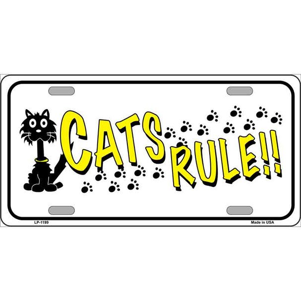 Cats Rule Novelty Metal License Plate