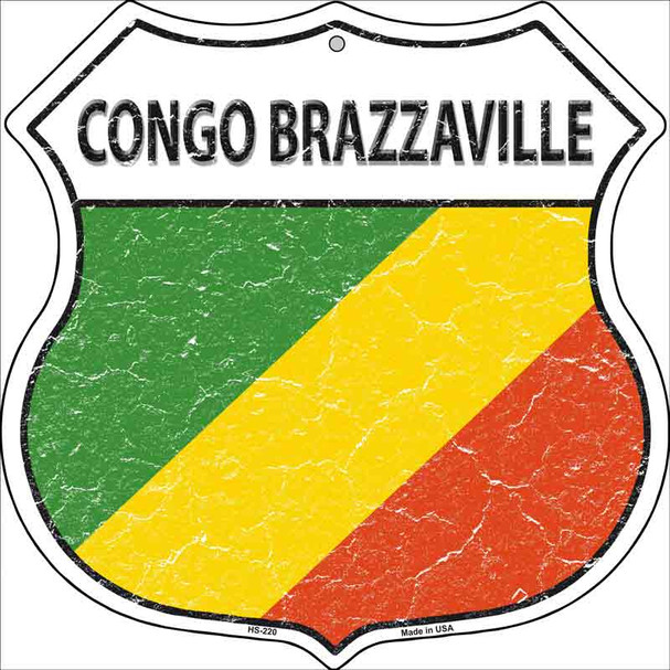 Congo Brazzaville Flag Highway Shield Metal Sign