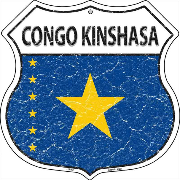 Congo Kinshasa Flag Highway Shield Metal Sign