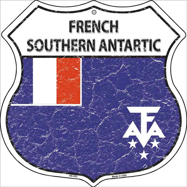 French Southern Antartic Flag Highway Shield Metal Sign