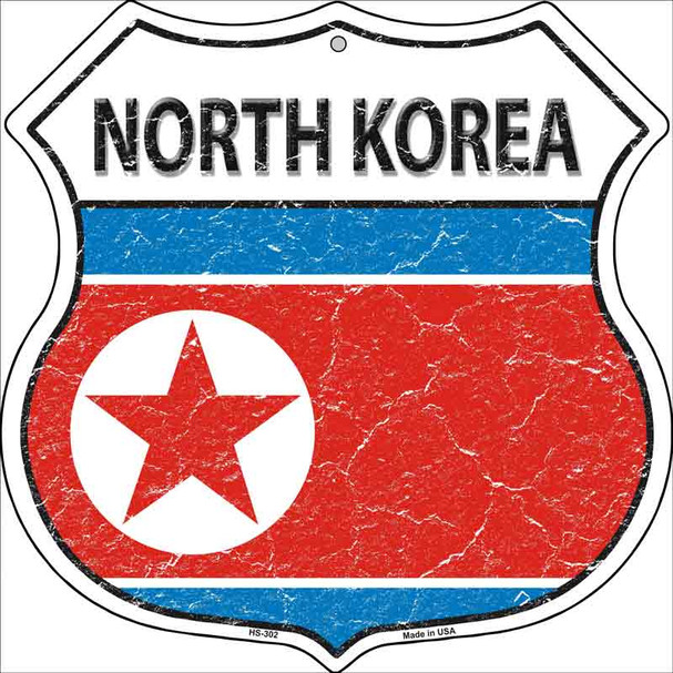 North Korea Flag Highway Shield Metal Sign