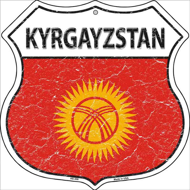 Kyrgayzstan Flag Highway Shield Metal Sign