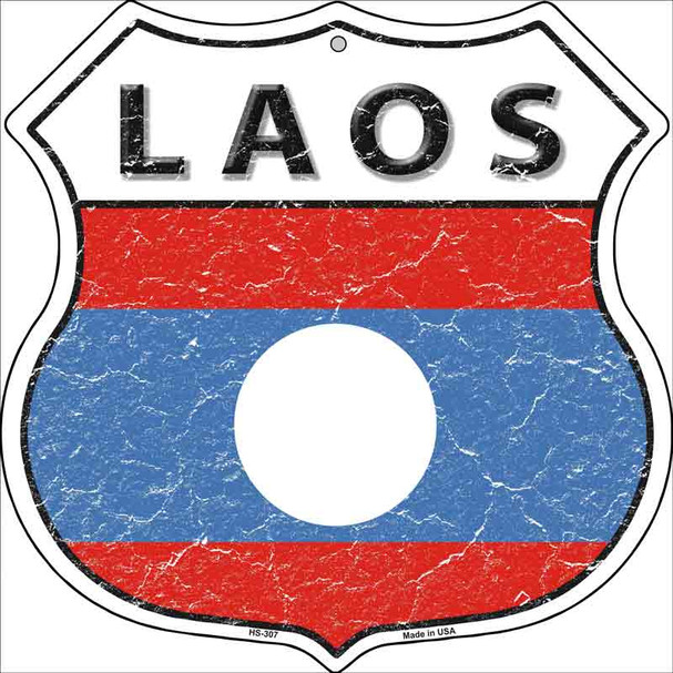 Laos Flag Highway Shield Metal Sign