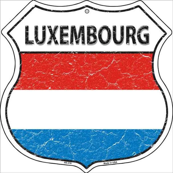 Luxembourg Flag Highway Shield Metal Sign