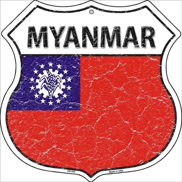 Myanmar Flag Highway Shield Metal Sign