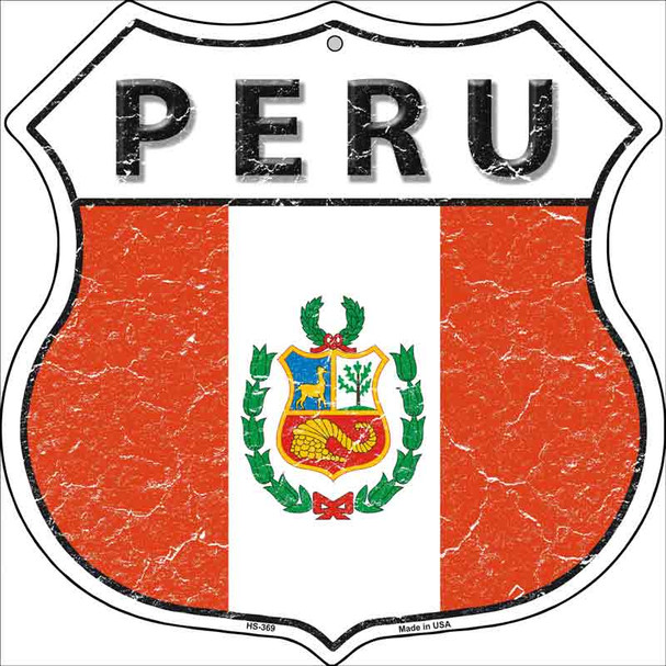 Peru Flag Highway Shield Metal Sign