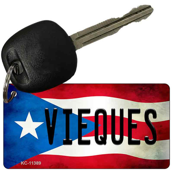 Vieques Puerto Rico State Flag Novelty Metal Key Chain KC-11389