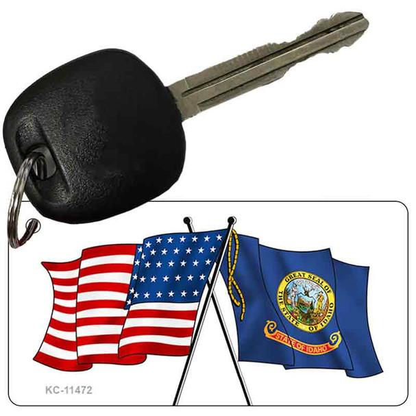 Idaho Crossed US Flag Novelty Metal Key Chain KC-11472