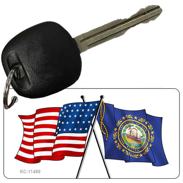 New Hampshire Crossed US Flag Novelty Metal Key Chain KC-11489