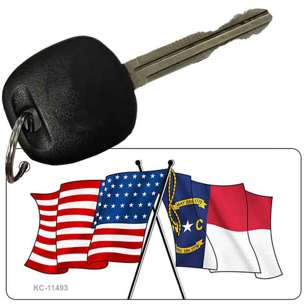 North Carolina Crossed US Flag Novelty Metal Key Chain KC-11493