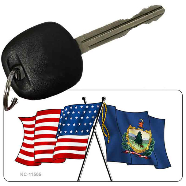 Vermont Crossed US Flag Novelty Metal Key Chain KC-11505