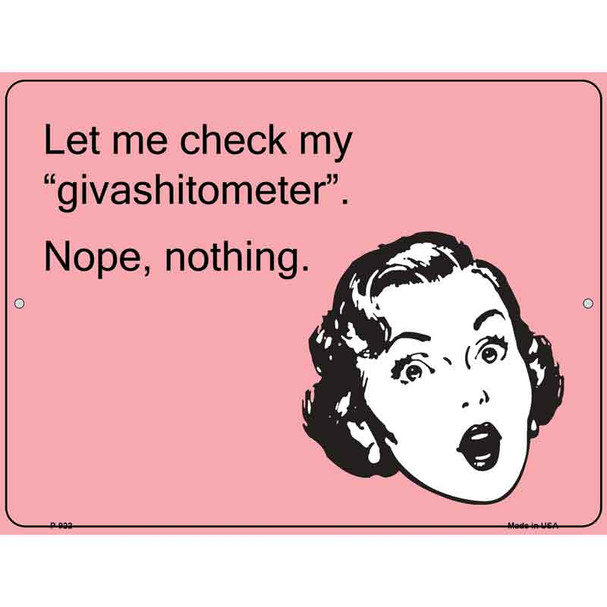 Let me check my givashitometer E-Card Metal Novelty Parking Sign