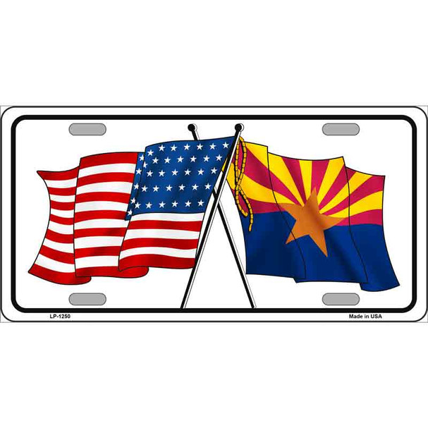 Arizona American Crossed Flags Novelty Metal License Plate