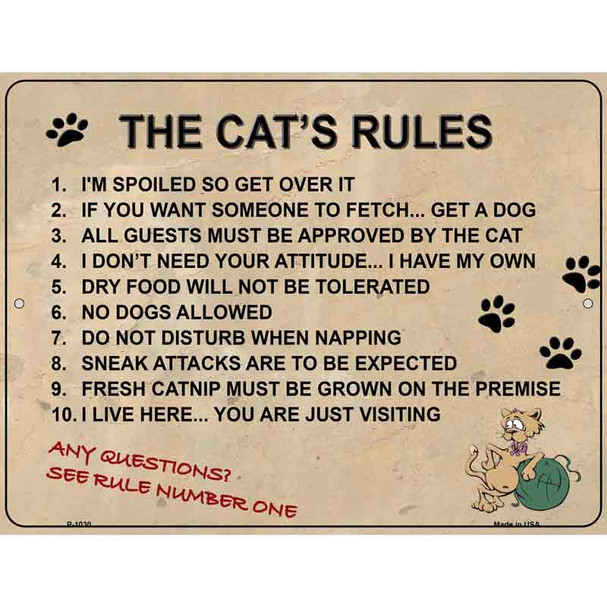The Cats Rules Metal Novelty Parking Sign