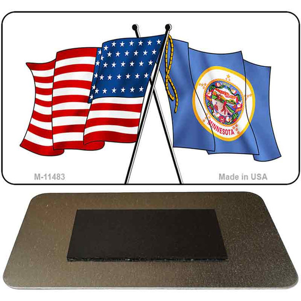 Minnesota Crossed US Flag Novelty Metal Magnet M-11483